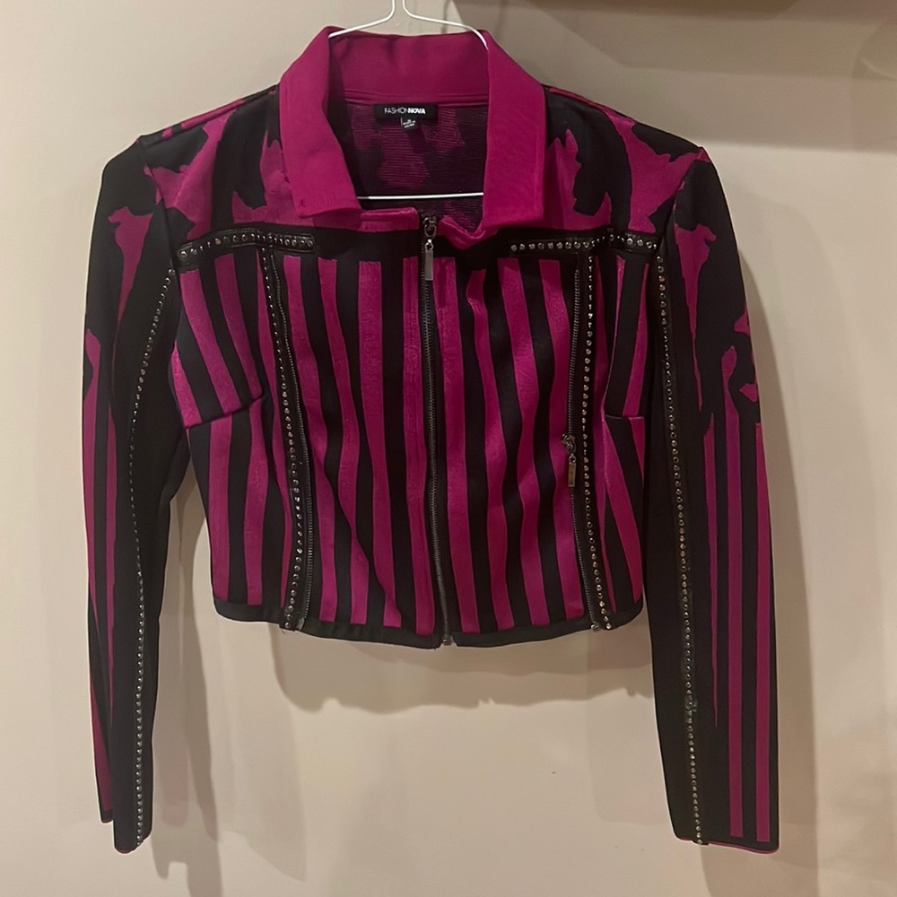 Magenta Striped Cropped Blazer
